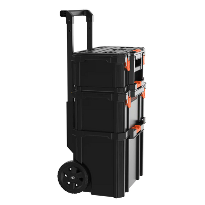 Stackable Storage System - 3 Piece Set (Small, Deep Toolbox, and Rolling Tote)