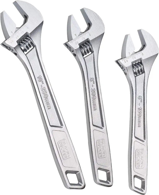 Adjustable Wrench Set,  6 in., 8 in., and 1 in., Wide + Tapered Jaws